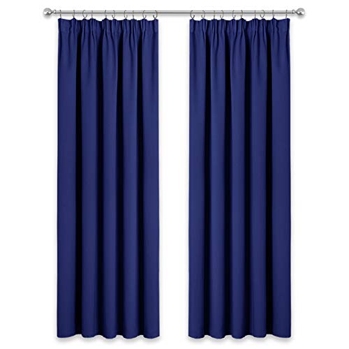 PONY DANCE Cortinas de Salon Opacas - Cortinas Azules Fruncidas Termicas Aislantes Frio Calor/Decoracion de Interiores para Ventana Puerta, Dos Piezas, 167 x 228 CM (An x L)