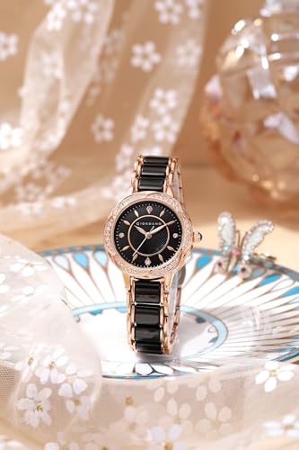 Image of Giordano Flower Case Watch for Women with Crystal-Studded Bezel, Diamond Hour Markers & Dual Tone Stainless Steel Strap