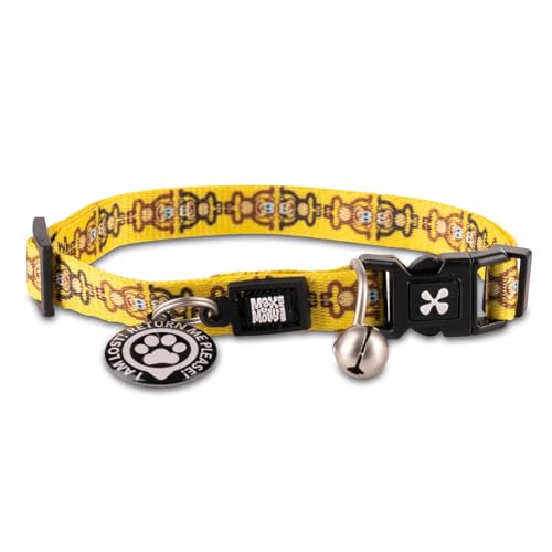 Max & Molly Urban Pets Collar de Gato con Hebilla de Seguridad de Campana, cómodo, tamaño Ajustable, Incluye Etiqueta de identificación QR Gotcha, Monos
