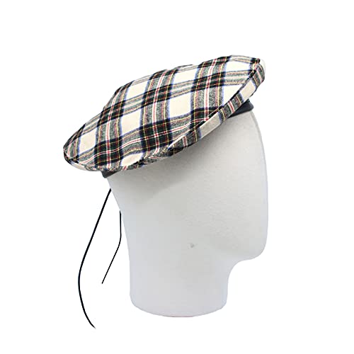 Withmoons Cotton Plaid Beret Hat Tartan Check French Beanie Cap Yzf0083 (Ivory) #TOP2