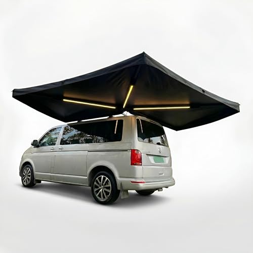 Auvent de toit de voiture 270° - Auvent de voiture - Noir/gris LED (200 x 200 cm pour le côté passager)