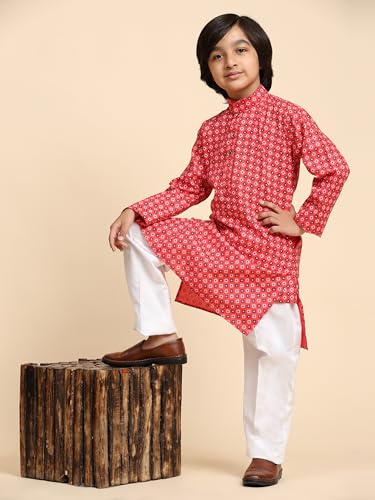 Image of Pro-Ethic Style Developer Boys Silk Floral Kurta Pajama Ethnic Wear Set | Cotton Kurta Pajam