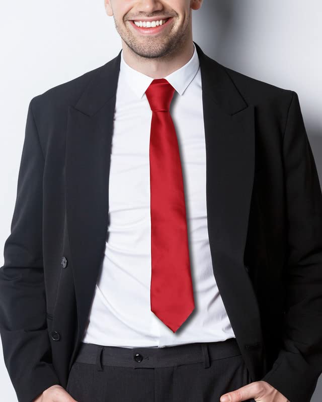 Axlon Tie for Men – Solid Silk Neck Ties Set with Cufflinks Flower Pin, Pocket Square & Black Gift Box, Combo Necktie Sets for Office Wear, Formal Suits & Weddings (Brick Red, AXSOLID_2) - Image 3 thumbnail