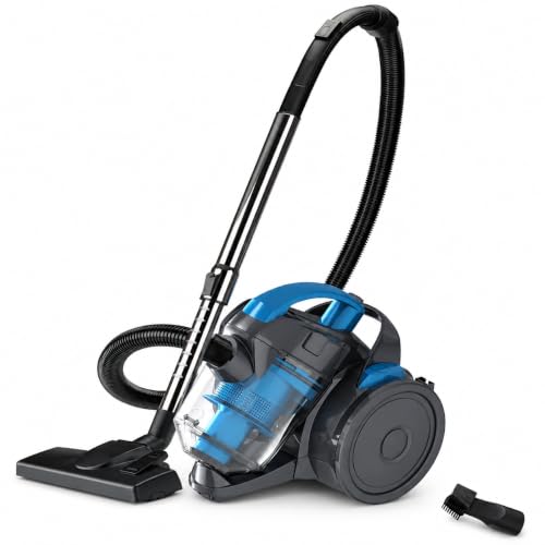 Aspiradora con motor de 2000 W, filtro HEPA, diseño sin bolsa, mano ligera con taza de polvo de 1,8 L, rebobinado de cable de 5 m y boquilla turbo para limpieza de pelo de mascotas y alfombras