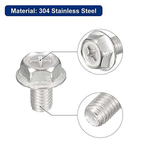 Image of uxcell M8x12mm Phillips Hex Head Flange Bolts, 5pcs 304 Stainless Steel Hexagon Phillips Flange Head Hex Bolts Machine Screws