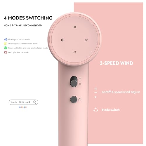 AINA Hair Dryer, Blow Dry for Women 4C Thick Hair - Brushless Motor, 110,000 RPM Lightweight, Ionic Travel Professional (Baby Pink) - Image 4