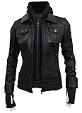 DENZE Women Hoodie Slim Fit Biker Real Sheepskin Leather Jacket (as1, alpha, x_l, regular, regular,