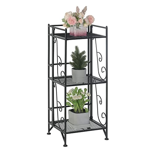 Image of Convenience Concepts Xtra Storage 3 Tier Folding Metal Shelf with Scroll Design, Black