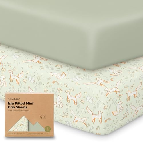 Image of Pack and Play Sheets Fitted - 2-Pack Mini Crib Sheets for Pack N Play Mattress 38x26, Soft & Cozy, Neutral Toddler Playard Bedding, Snug Fitted Mini Baby Crib Mattress Cover Boy, Girl (Foxtrot)