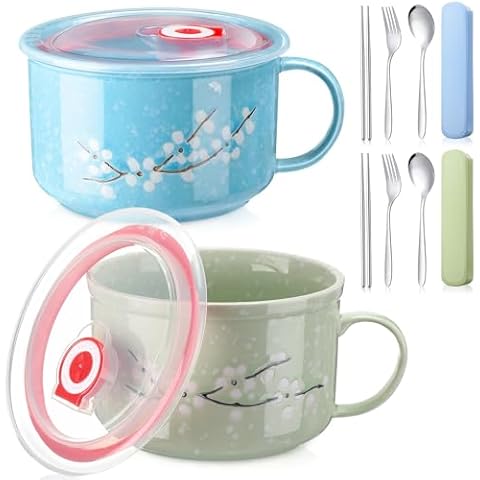 Tanlade 30 oz Ceramic Soup Bowls with Utensils Cover