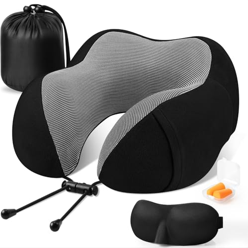 CloudBliss Travel Pillow Premium Memory Foam, Comfortable & Supportive Neck Pillow, Sleeping Neck Pillows for Travel, Airplane Pillow for Sleeping Airplane, Car, Office and Home(Black)