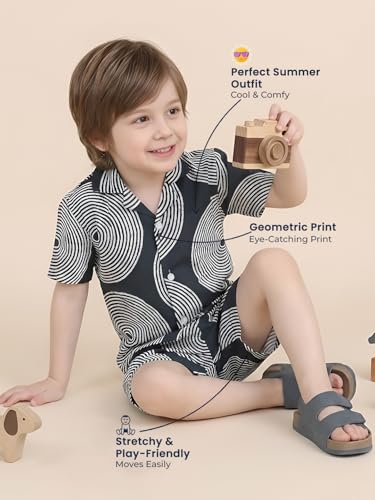 Image of POLKA TOTS 100% Cotton Co-Ord Set for Boys | Half Sleeve Shirt & Shorts Beach Outfit for Kids | Ultra-soft & Breathable Summer Clothes for Toddler & Baby Boy | Casual Dress & Printed Nightwear Set