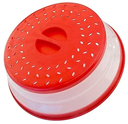 Wamba Vented Collapsible Microwave Splatter Proof Food Plate Cover With Easy Grip Handle Dishwasher-Safe, BPA-Free Silicone & Plastic, 10.5? Round, (Red) X2