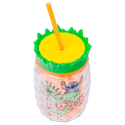Image of Silver Buffalo Disney Lilo and Stitch Greetings From Hawaii Featuring Scrump Pineapple Shaped Double Wall Tumbler, 16 Ounces