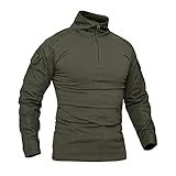 CRYSULLY Mens Summer 1/4 Zip Combat Shirt Rapid Assault Long Sleeve Shirt Airsoft Shirts Battle Shirt,Medium,Army Green