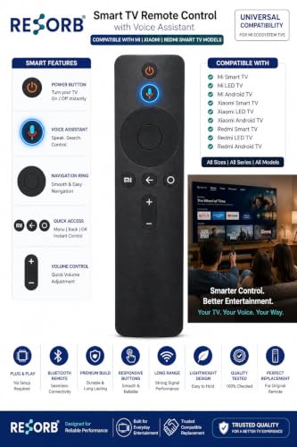 Image of Mi Smart TV Remote Compatible with Mi Xiaomi Redmi Smart LED Android TV Models, Voice Replacement Remote Control, Black, LED 649 VC