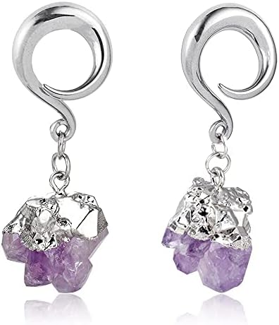 Casvort 2 PCS Natural Stone Dangle Ear Hangers Hooks Plugs 2g Ear Gauges Stainless Steel Hook Piercing Body Jewelry