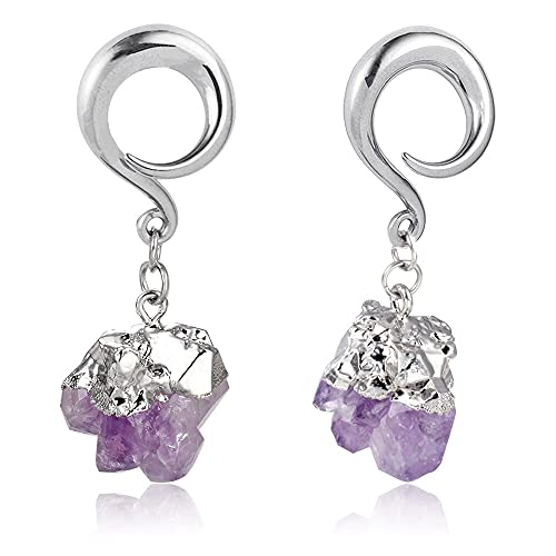 Casvort 2 Pcs Natural Stone Dangle Ear Hangers Hooks Plugs 2G Ear Gauges Stainless Steel Hook Piercing Body Jewelry #TOP6