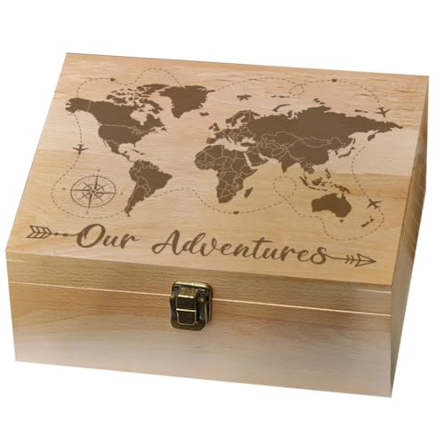 arricraft scatola regalo con coperchio In Legno Da 1 pz, Scatola di Legno con Mappa Del Mondo Da 24.5x19.5x10.3cm con Coperchi Scatola Decorativa per Riporre Le Nostre Avventure