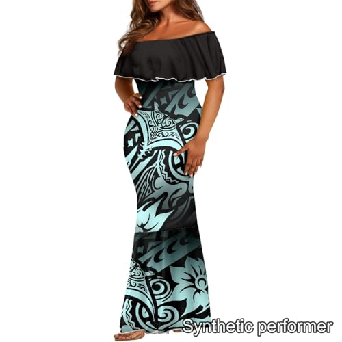 Image of Polynesian Dresses for Women Off Shoulder Maxi Dress Puletasi Samoan Dresses S-7XL
