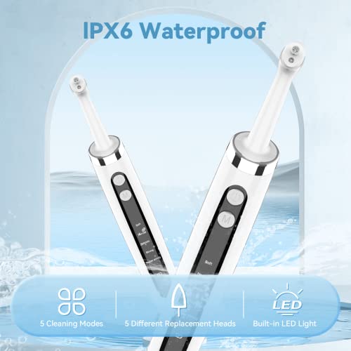 Image of Dentist Tooth Polisher,Electric Tooth Polisher Professional with 5 Replacement Heads & Cleaning Modes, USB Rechargeable, Ipx6 Waterproof, Dental Polisher for Adults & Kids White.