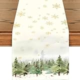 Camino de mesa de Navidad de 13 x 72 pulgadas, copos de nieve de árbol de Navidad, caminos de mesa de Navidad, decoraciones de vacaciones, decoración de mesa de Navidad para cocina, comedor,