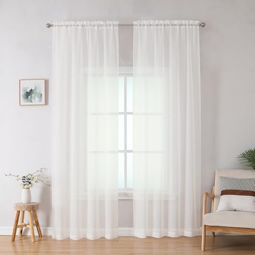 Image of OWENIE Sheer Curtains 78 inch Length, Ivory Sheer Cutains 2 Panels Set for Bedroom /Living Room, Rod Pocket Voile Fimly Drapes, 2pcs, Each 42 inch W x 78 inch L