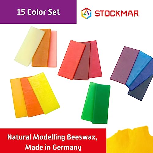 Stockmar Natural Modelling Beeswax: 15 Assorted Colors of Beeswax Sheets Safe for Kids, Toddlers, Adult Artists - Non Toxic, Non Drying Modeling Wax for Homeschoolers, Waldorf Organic Art Supplies