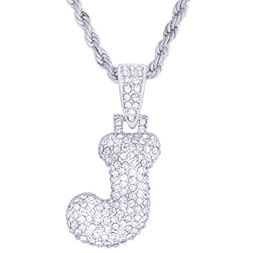 metaltree98 20" Chain A - Z Initial Bubble Letter Silver Plated Iced CZ