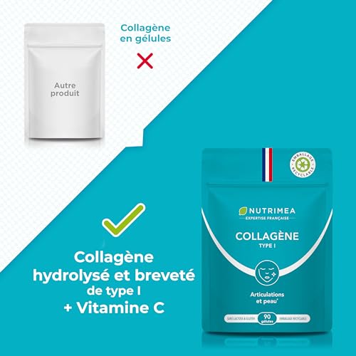 COLLAGENE - Type I - Source de vitamine C - Hydratation de la Peau - Protège Os & Articulations - 900 mg - 90 Gélules - Nutrimea - Fabriqué en France – Image 6