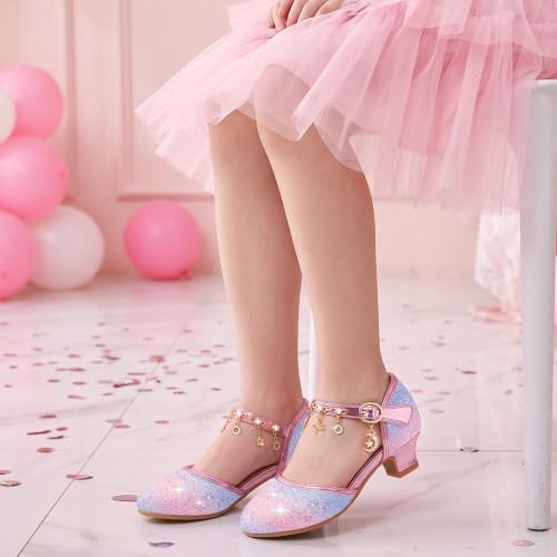 Image of Furdeour Girls Dress Shoes Princess Crystal High Heels Flower Girl Shoes