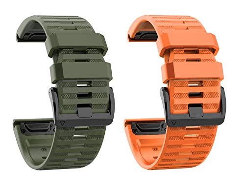 for GARMIN(ガーミン) Approach S70 47mm/S62 バンド 交換バンド 2点セット シリコン ベルト 互換品 替えバンド 交換ベルト ストラップ アクセサリー (オレンジ+アーミーグリーン)