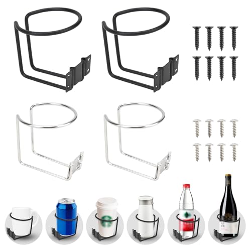MOAMUN 4 Piezas Portavasos Coche Inoxidable, Porta Vasos para Coche Universal Pared con Tornillos, Posavasos Coche Barco Anti-Rocking para Tazas de Café Bebidas Latas Botellas Cerveza (Plata Negro)