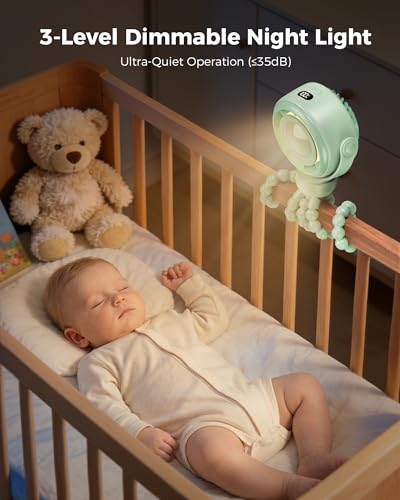 Image of SWEETFULL Baby Stroller Fan - 4000mAh Rechargeable 4-Speed Quiet with LED Display & Night Light, Mini Portable 360 Clip On Safe Fan for Car Seat, Crib, Travel - Green