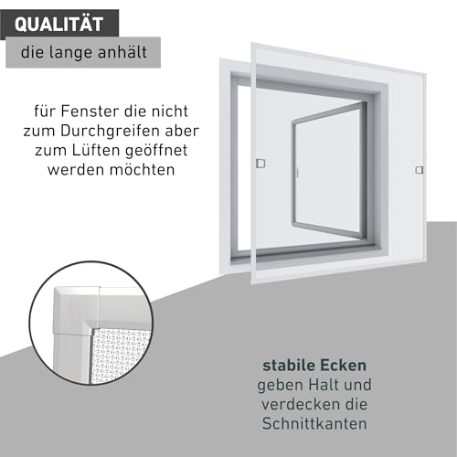 Windhager Fenster Insektenschutz mit Rahmen BASIC, 100 x 120 cm, Weiß, Aluminium, individuell kürzbar, 04504