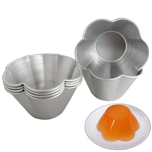 Heluok 6 Pcs Fluted Pudding Pan, Aluminum Egg Tart Mold Baking Tool, Individual Flan Molds, Reusable Miffin Cups for Tartlets, Quiches, Popover, Jello, Cakes