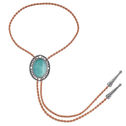 Image of Jeilwiy Bolo Tie for Men Real Stone Westwern Cowboy Ties Silver Bolos Women Leather Necktie Gift for Birthday Christmas