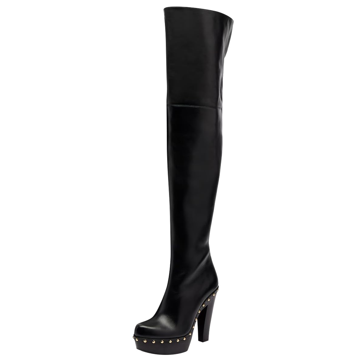 Womens Round Toe Over The Knee Boots Platform Block High Heels with Studs Daily Party Occasions Stylish Winter