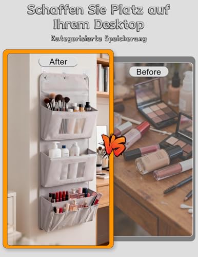 OFFAXE Hängeorganizer 3-Schichten 40x90cm – Faltbarer Wandorganizer aus Oxford-Stoff mit 3 Taschen & 3 Haken, Tür Organizer ohne Bohren, Aufbewahrung für Badezimmer, Kleiderschrank & Türhinterseite