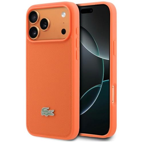 Coque anti-rayures iPhone 17 Pro Max Lacoste orange : protégez l'écran et l'appareil photo