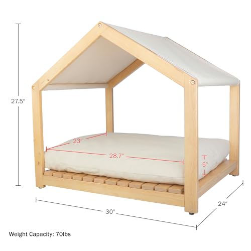 Dog House - 30x24-Inch Indoor Dog House with Soft Cushion and Adjustable Canopy - Wood Dog Furniture for Small to Medium Pets up to 70lbs by PETMAKER - Image 3