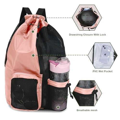 Mesh Backpack,Mesh Swim Drawstring Backpacks with Wet/Dry for Beach,Swimming,Gym,Pool,Workout Gear and Sports2