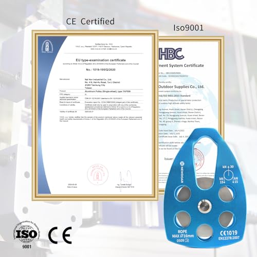 Image of NewDoar 30 KN CE Certified Large Rescue Pulley Single /Double Sheave with Swing Plate