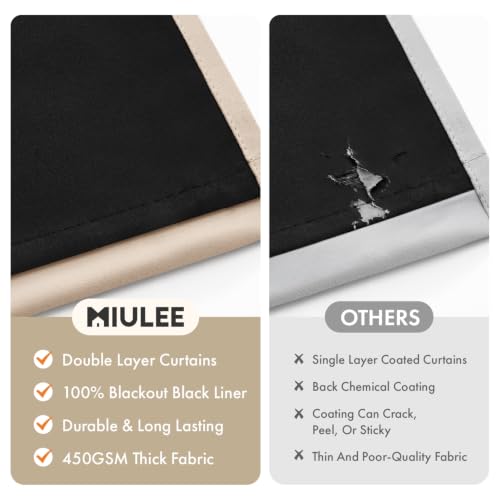 Image of MIULEE Beige 100% Blackout Curtains for Bedroom 90 Inch Long 2 Panels Set | 2 Thick Layers Thermal Insulated Window Curtains with Black Liner, Noise Reducing Grommet, Drapes for Living Room