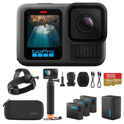 GoPro HERO13 �u���b�N�J���� �G���f���[���o�b�e���[3�t�� | �h��5.3K60�A�N�V�����J���� �f���A���o�b�e���[�[�d��&SanDisk 64GB Extreme SD�J�[�h�t�� | �w�b�h�X�g���b�v2.0�ƃn���h���[�t���[�e�B���O�n���h�O