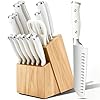 Knife Set, 15 Piece Premium Chef High Carbon Stainless Steel Kitchen Knife Block Set, Razor-sharp, Ergonomic Forged Triple Rivet Handle, Professional Knife Set for Kitchen, Dishwasher Safe(White)