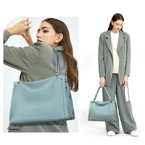 Image of KOGTLA Medium Genuine Leather Tote Handbags for Women, Ladies Soft Satchel Shoulder Purses, Two-Handle Hobo Bags