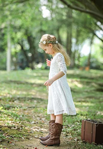 Bow Dream V Neck Vintage Lace Flower Girl Dress Country Daily Casual Party4