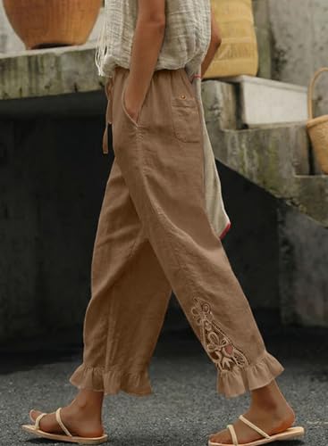 Image of Acelitt Women Casual Lightweight Drawstring Elastic Waist Pants with Pockets, S-XXL