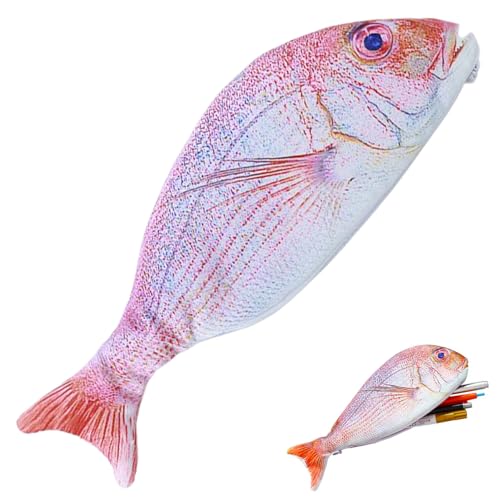 Bolsa para lápis de peixe, estojo de lápis de peixe simulado, forro de espuma, estojo de lápis de 22 x 7,6 cm, fecho de zíper, tecido de malha, estojo de lápis engraçado para escritório